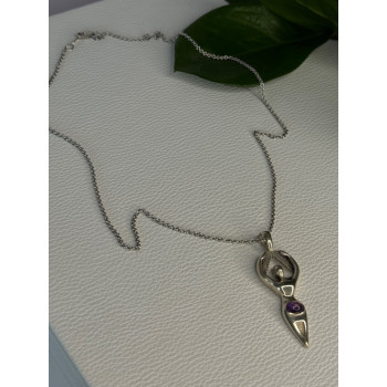 925 Sterling Silver Figural Amethyst Necklace Length 18 inch