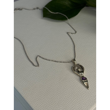 925 Sterling Silver Figural Amethyst Necklace Length 18 inch