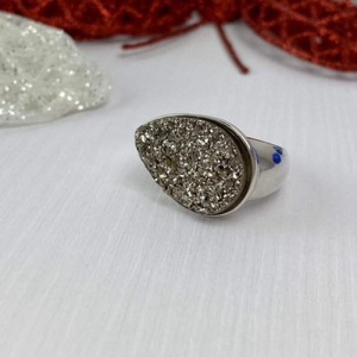 925 Sterling Silver Pyrite Ring Size 8