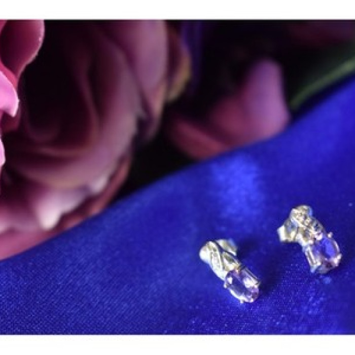 925 Sterling Silver Purple Iolite Stud Earrings