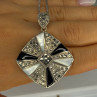 925 Sterling Silver Onyx & Abalone & Marcasite Necklace Length 25 Inch