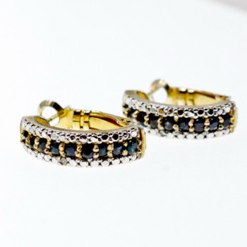 925 Sterling Silver Gold Plated Black Spinel Earrings