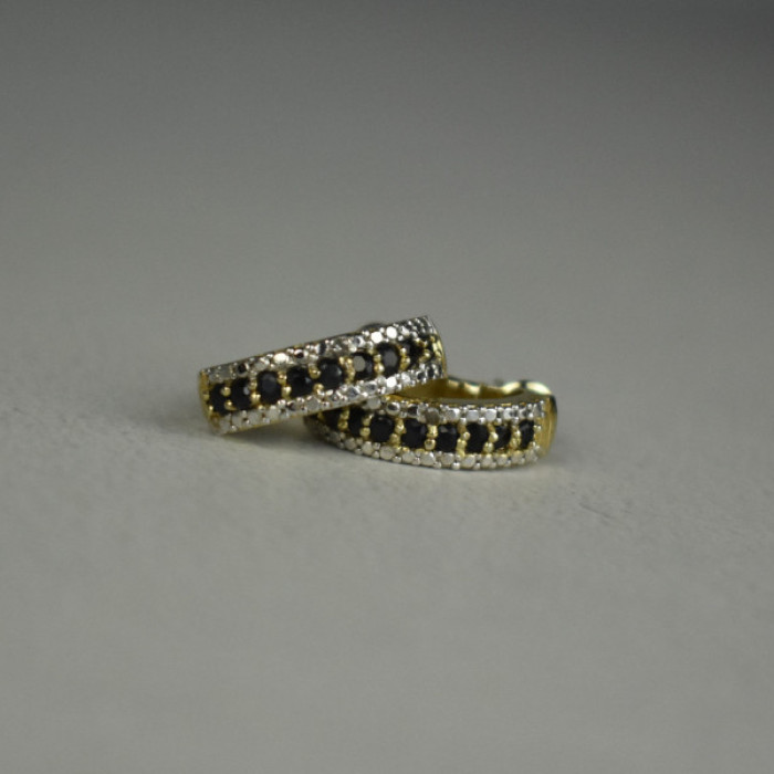 925 Sterling Silver Gold Plated Black Spinel Earrings