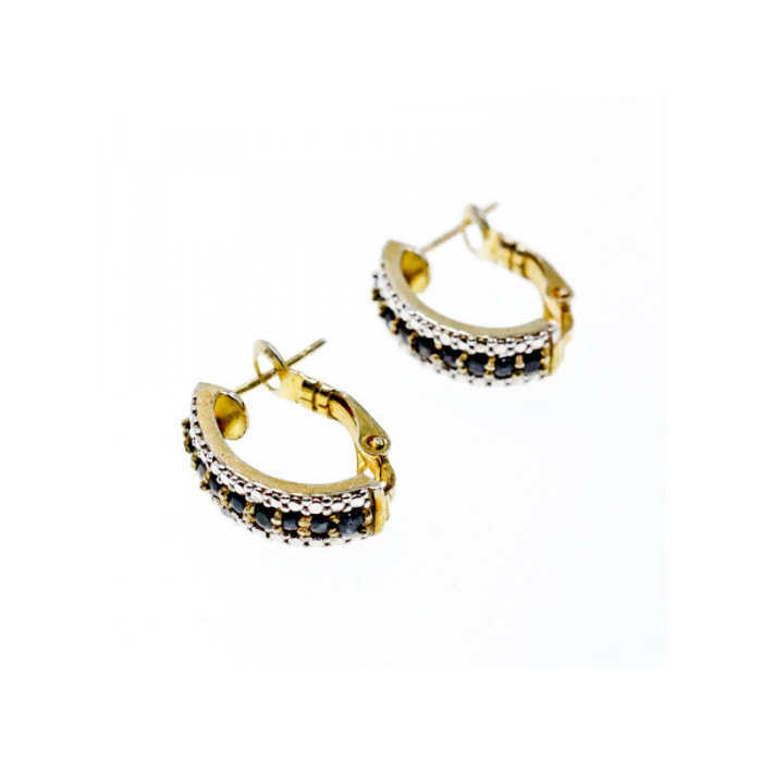 925 Sterling Silver Gold Plated Black Spinel Earrings