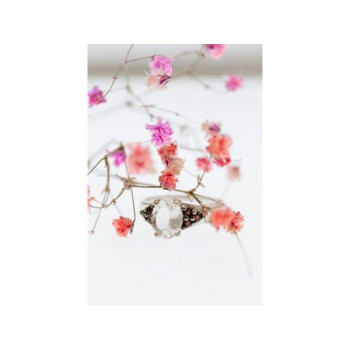 925 Sterling Silver Goshenite & Garnet Ring Size 8