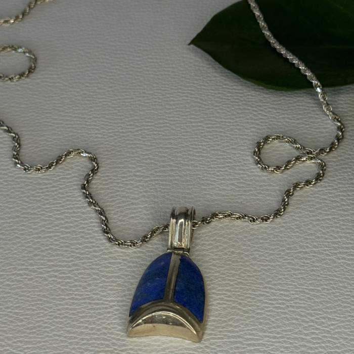 Vintage 925 Sterling Silver Sodalite Necklace Length 20 Inch