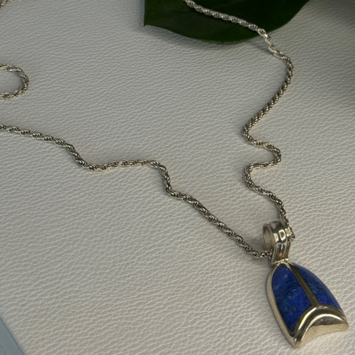 Vintage 925 Sterling Silver Sodalite Necklace Length 20 Inch