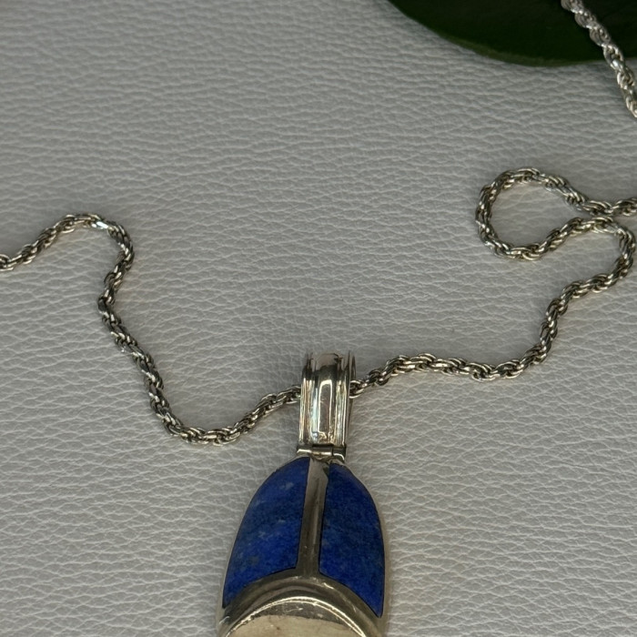 Vintage 925 Sterling Silver Sodalite Necklace Length 20 Inch