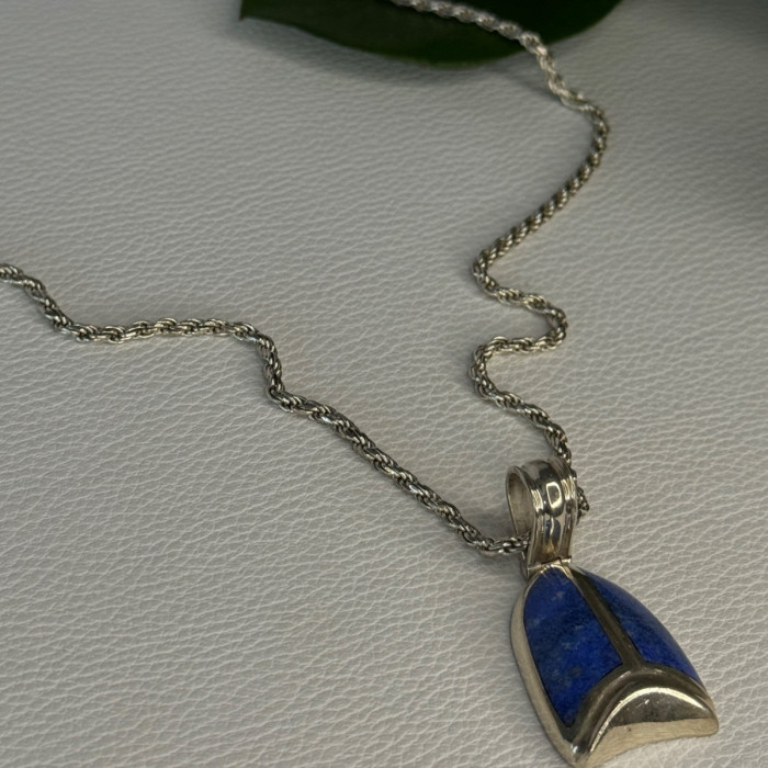 Vintage 925 Sterling Silver Sodalite Necklace Length 20 Inch