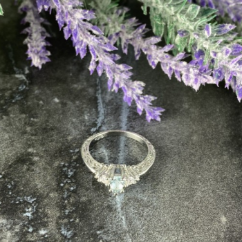 925 Sterling Silver Aquamarine & CZ Ring Size 6.5