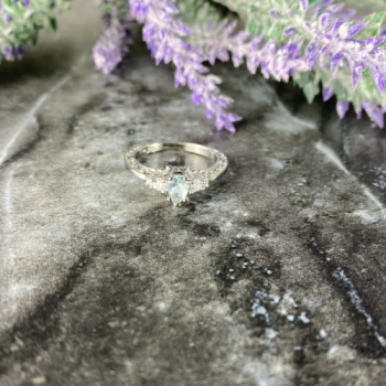 925 Sterling Silver Aquamarine & CZ Ring Size 6.5