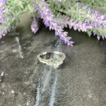 925 Sterling Silver Aquamarine & CZ Ring Size 6.5