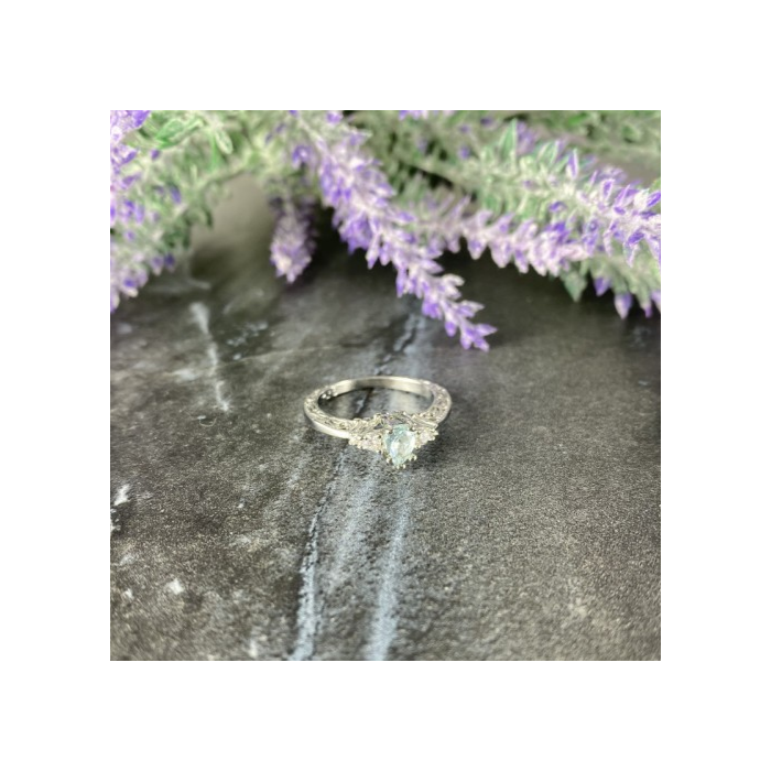 925 Sterling Silver Aquamarine & CZ Ring Size 6.5