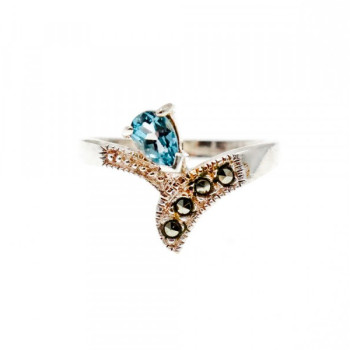 925 Sterling Silver Topaz & Marcasites Ring Size 10