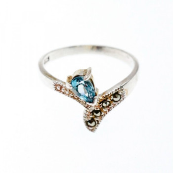 925 Sterling Silver Topaz & Marcasites Ring Size 10