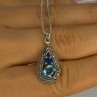 925 Sterling Silver Topaz, Sapphire & Marcasite Necklace Length 15.5 Inch