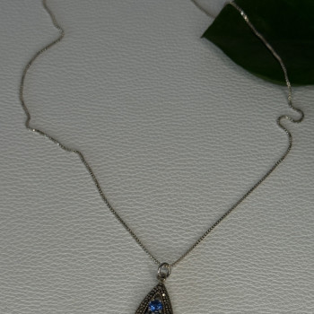 925 Sterling Silver Topaz, Sapphire & Marcasite Necklace Length 15.5 Inch