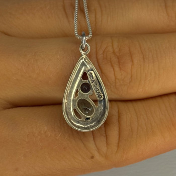 925 Sterling Silver Topaz, Sapphire & Marcasite Necklace Length 15.5 Inch
