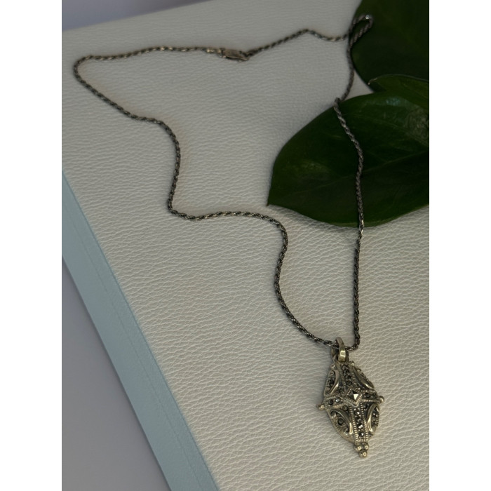 Elegant Vintage 925 Sterling Silver Marcasite Necklace Length 17.5 inch