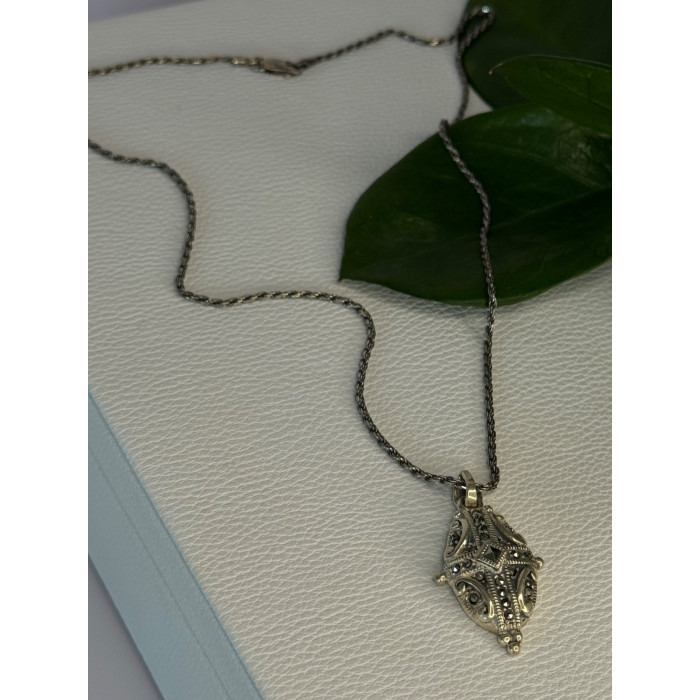 Elegant Vintage 925 Sterling Silver Marcasite Necklace Length 17.5 inch