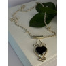 925 Sterling Silver Onyx Heart Necklace Length 24 inch