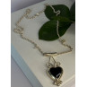 925 Sterling Silver Onyx Heart Necklace Length 24 inch