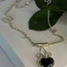 925 Sterling Silver Onyx Heart Necklace Length 24 Inch