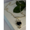 925 Sterling Silver Onyx Heart Necklace Length 24 inch