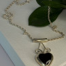 925 Sterling Silver Onyx Heart Necklace Length 24 Inch