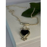 925 Sterling Silver Onyx Heart Necklace Length 24 inch