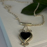 925 Sterling Silver Onyx Heart Necklace Length 24 Inch