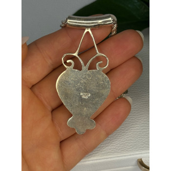 925 Sterling Silver Onyx Heart Necklace Length 24 inch