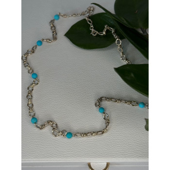 Beautiful 925 Sterling Silver Turquoise Necklace Length 24 inch