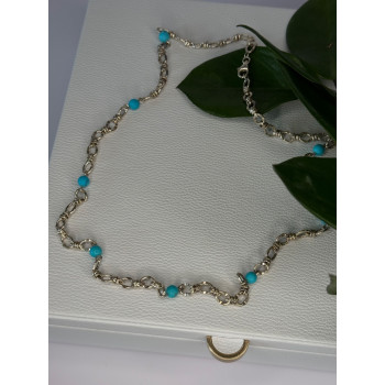 Beautiful 925 Sterling Silver Turquoise Necklace Length 24 inch