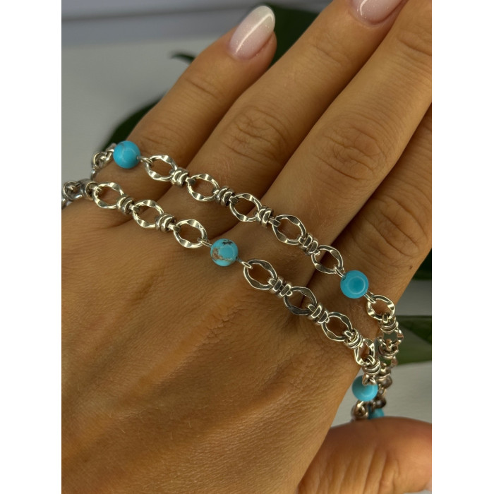 Beautiful 925 Sterling Silver Turquoise Necklace Length 24 inch