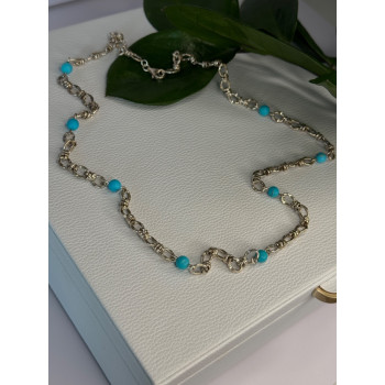 Beautiful 925 Sterling Silver Turquoise Necklace Length 24 inch