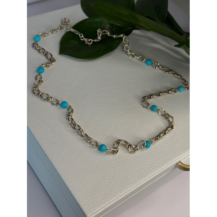 Beautiful 925 Sterling Silver Turquoise Necklace Length 24 inch