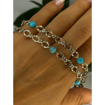 Beautiful 925 Sterling Silver Turquoise Necklace Length 24 inch