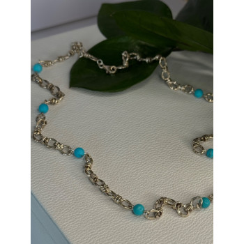 Beautiful 925 Sterling Silver Turquoise Necklace Length 24 inch