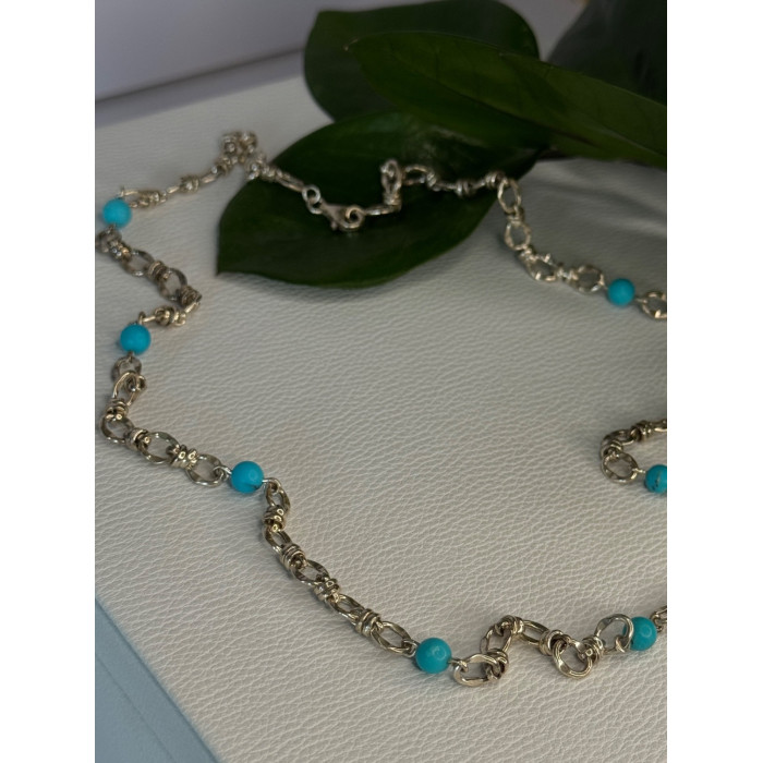 Beautiful 925 Sterling Silver Turquoise Necklace Length 24 inch