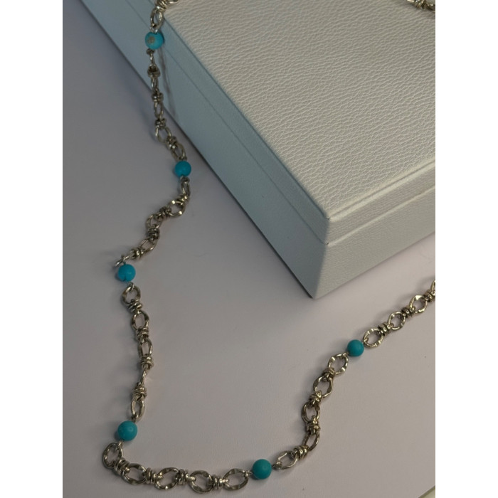 Beautiful 925 Sterling Silver Turquoise Necklace Length 24 inch