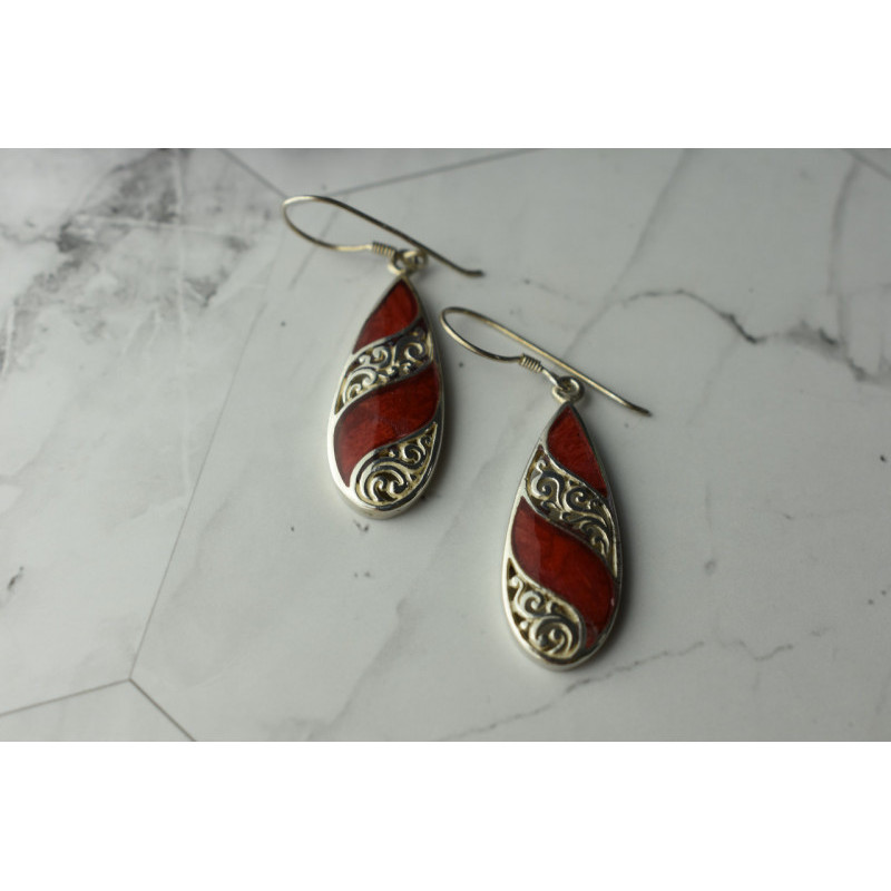 Vintage 925 Sterling Silver Red Jasper Earrings