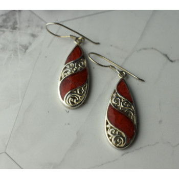 Vintage 925 Sterling Silver Red Jasper Earrings
