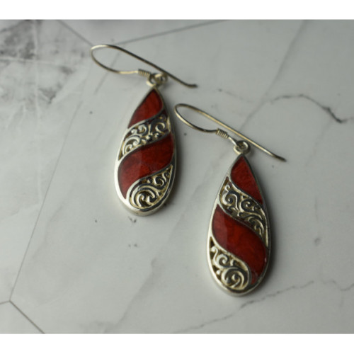 Vintage 925 Sterling Silver Red Jasper Earrings