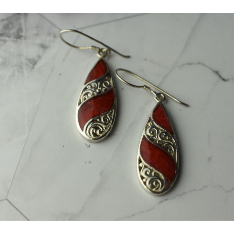 Vintage 925 Sterling Silver Red Jasper Earrings