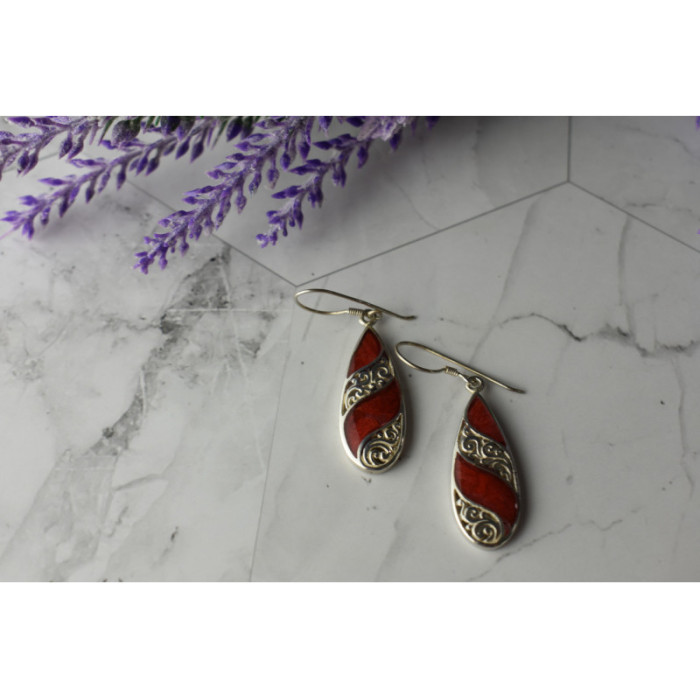 Vintage 925 Sterling Silver Red Jasper Earrings
