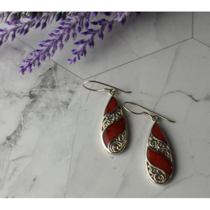 Vintage 925 Sterling Silver Red Jasper Earrings