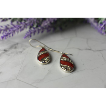 Vintage 925 Sterling Silver Red Jasper Earrings