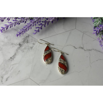 Vintage 925 Sterling Silver Red Jasper Earrings