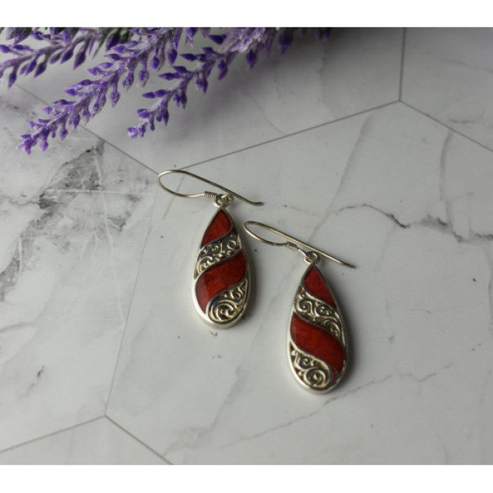 Vintage 925 Sterling Silver Red Jasper Earrings